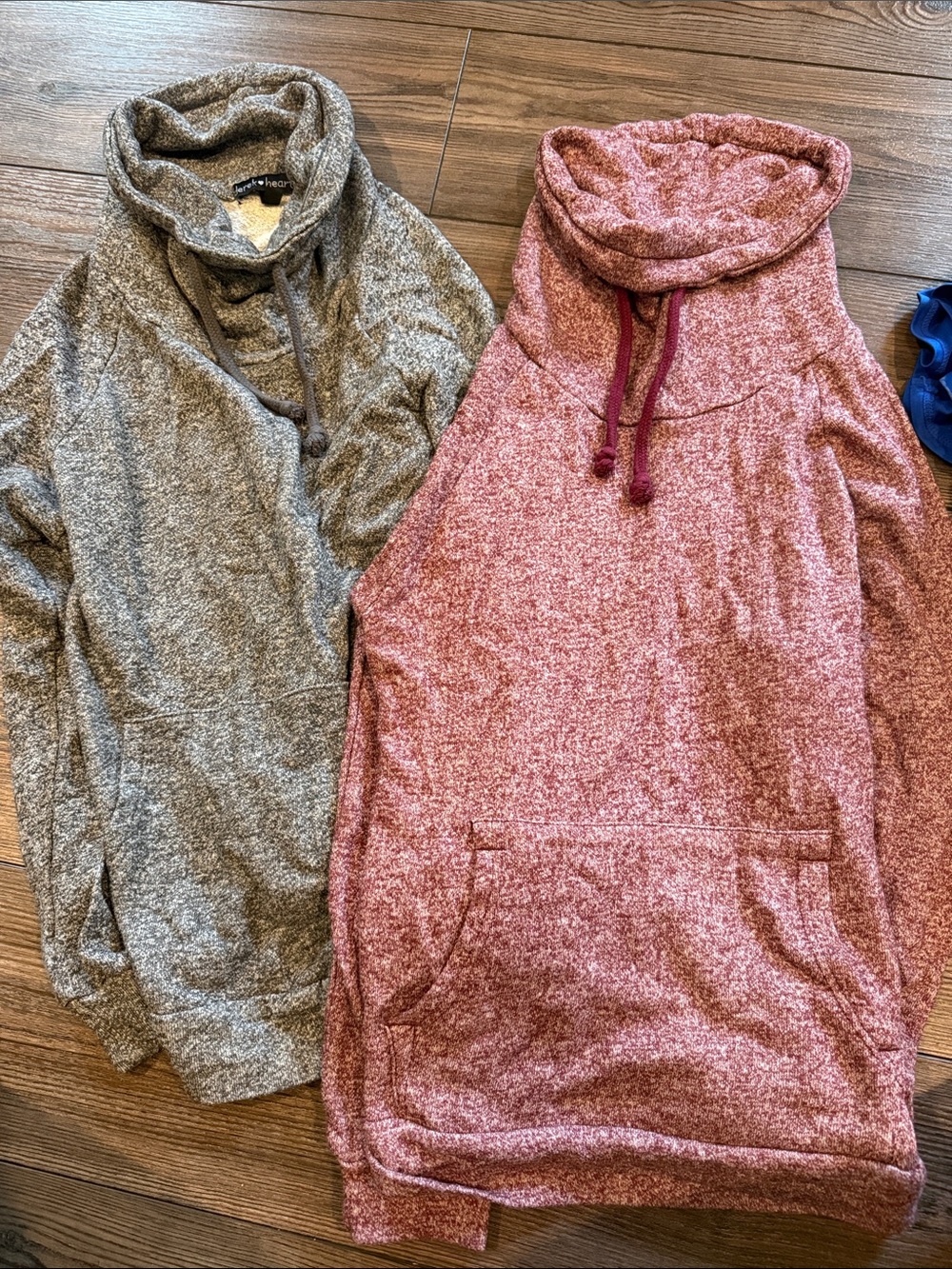 Cozy womens Cowl Neck Pullover Sweater - Gray and Rose